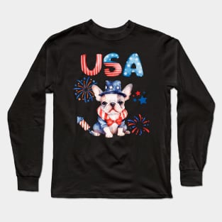 French Bulldog Frenchie 4th of July USA Long Sleeve T-Shirt